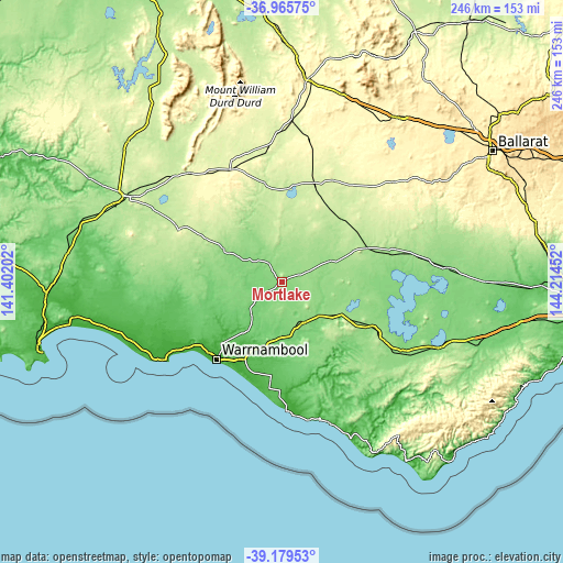 Topographic map of Mortlake