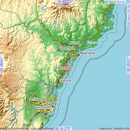 Topographic map of Morisset