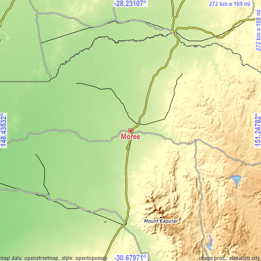 Topographic map of Moree