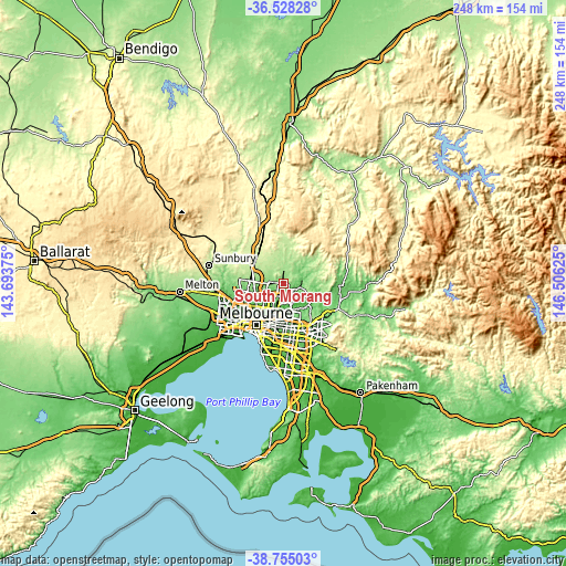 Topographic map of South Morang