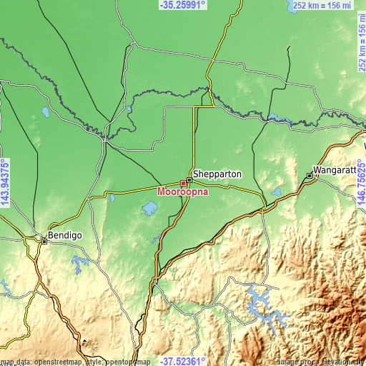 Topographic map of Mooroopna