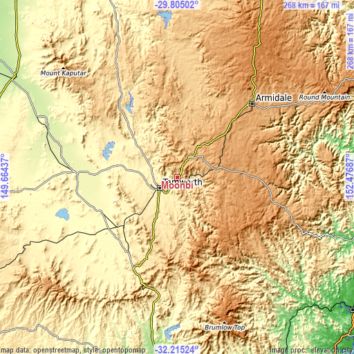 Topographic map of Moonbi