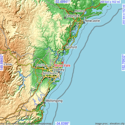 Topographic map of Mona Vale