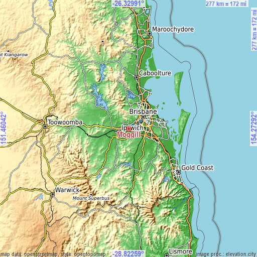 Topographic map of Moggill