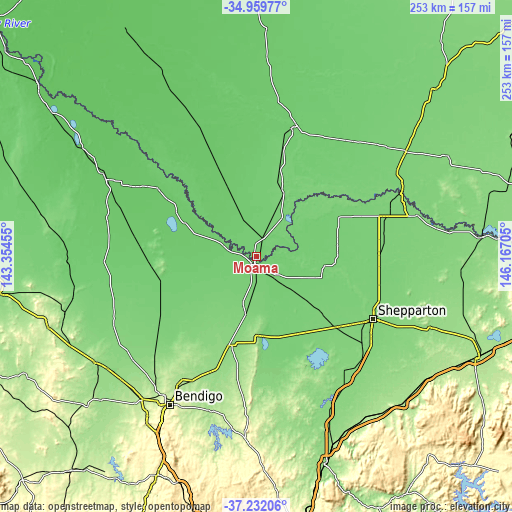 Topographic map of Moama
