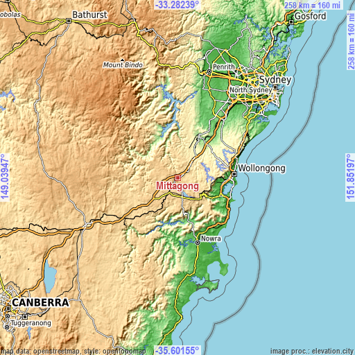 Topographic map of Mittagong