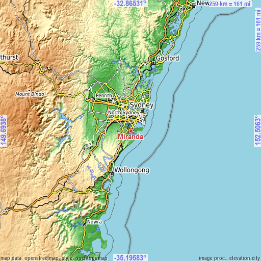 Topographic map of Miranda