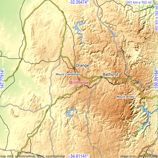 Topographic map of Millthorpe