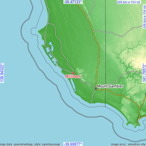 Topographic map of Millicent