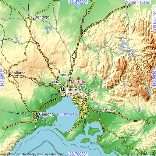 Topographic map of Mernda
