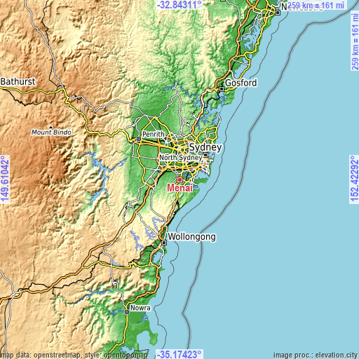 Topographic map of Menai