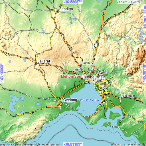 Topographic map of Melton South