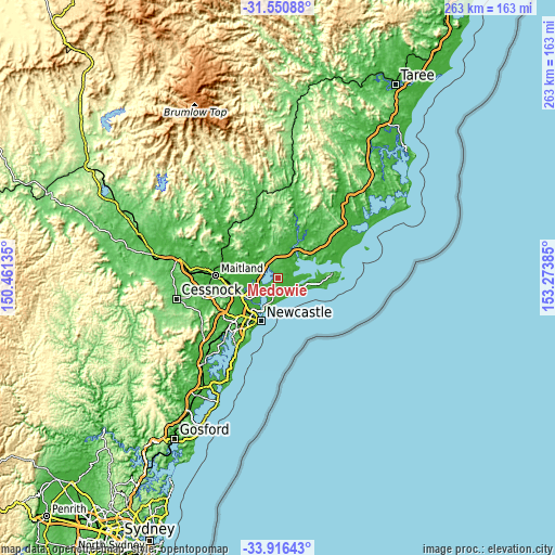 Topographic map of Medowie