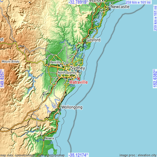 Topographic map of Matraville