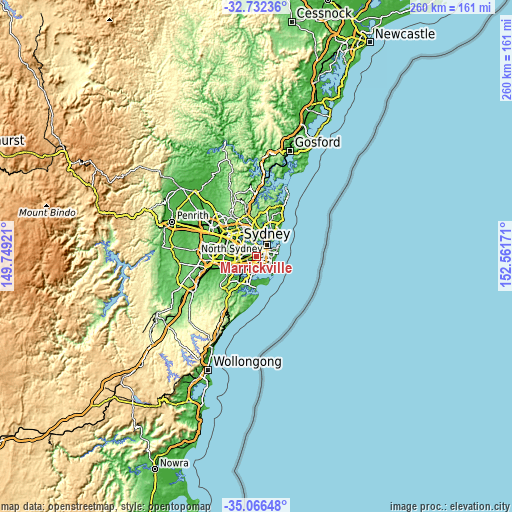 Topographic map of Marrickville