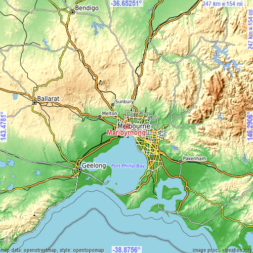 Topographic map of Maribyrnong