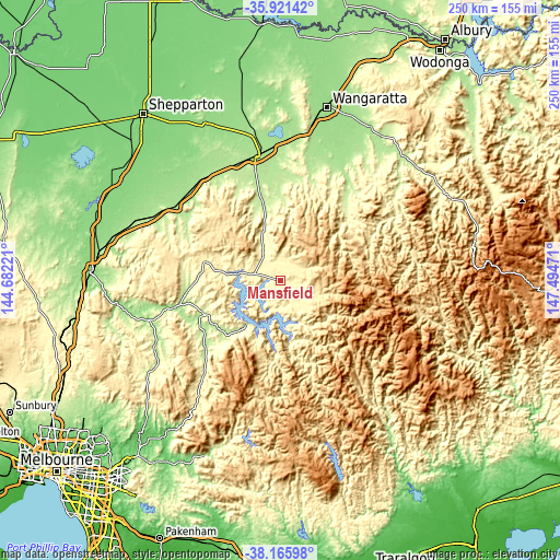 Topographic map of Mansfield