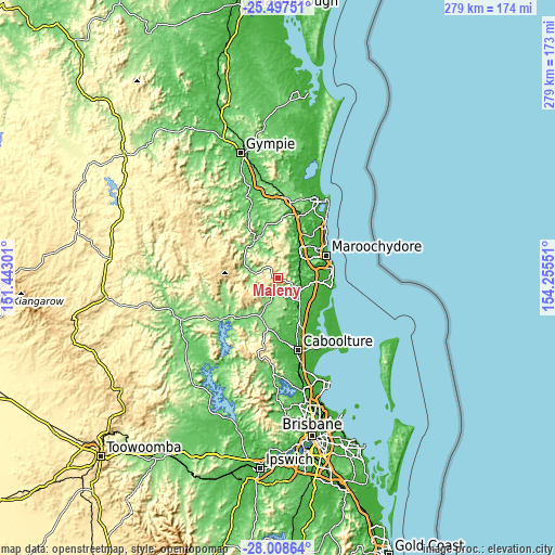 Topographic map of Maleny