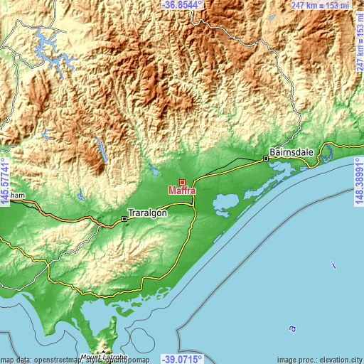 Topographic map of Maffra