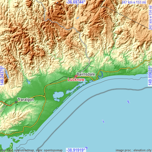 Topographic map of Lucknow