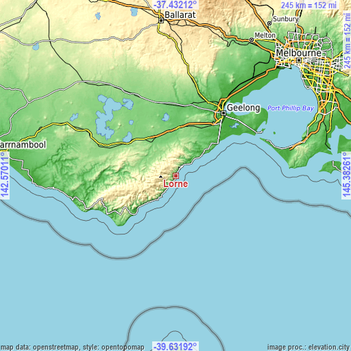 Topographic map of Lorne