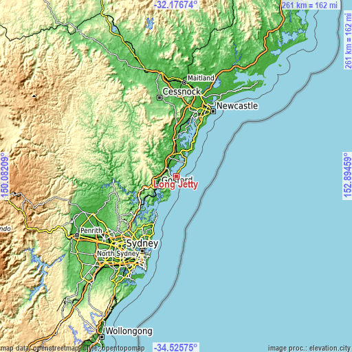 Topographic map of Long Jetty