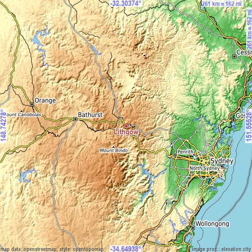 Topographic map of Lithgow