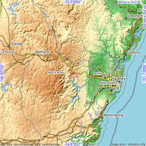 Topographic map of Leura