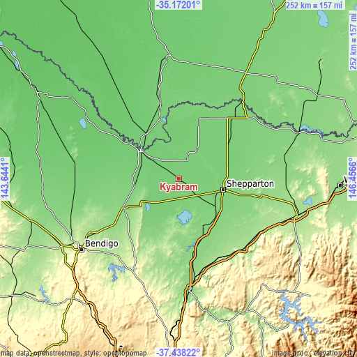 Topographic map of Kyabram