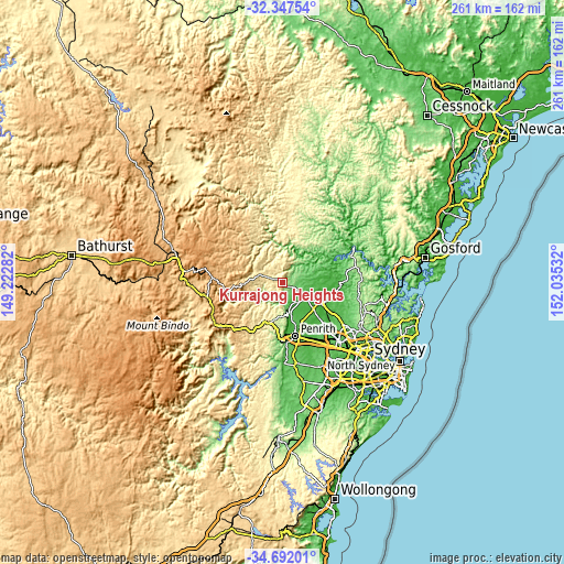 Topographic map of Kurrajong Heights