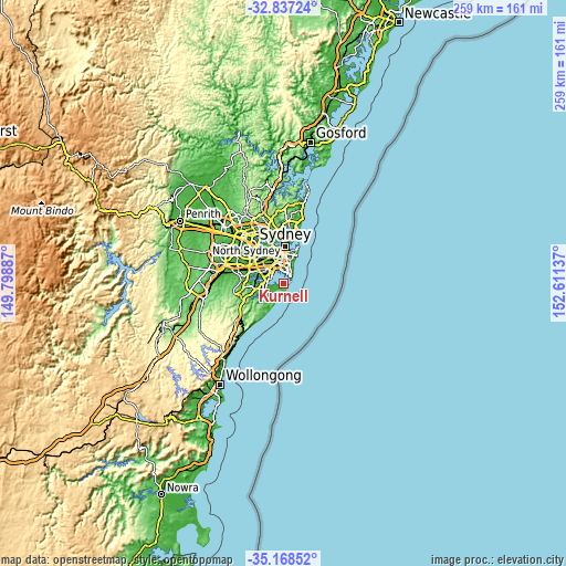 Topographic map of Kurnell