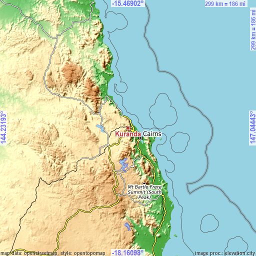 Topographic map of Kuranda