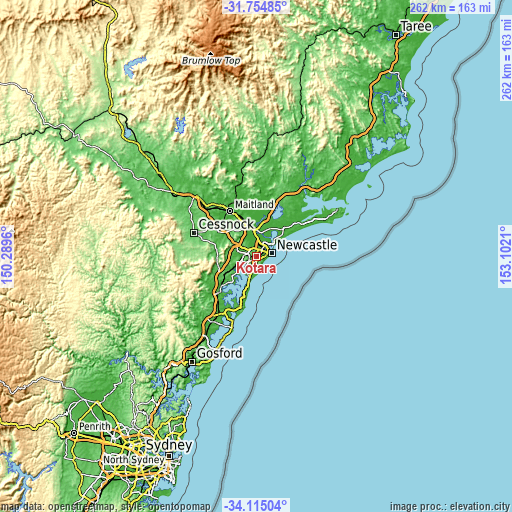 Topographic map of Kotara