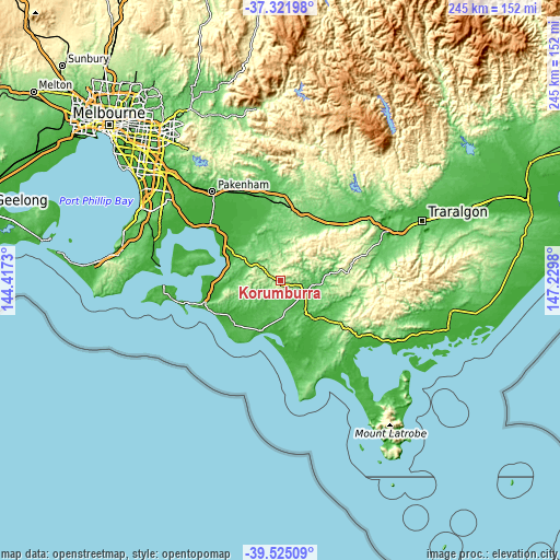 Topographic map of Korumburra