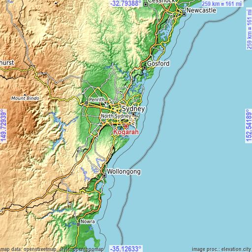 Topographic map of Kogarah