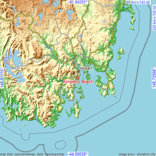 Topographic map of Kingston Beach