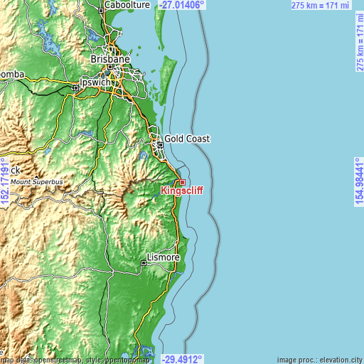 Topographic map of Kingscliff