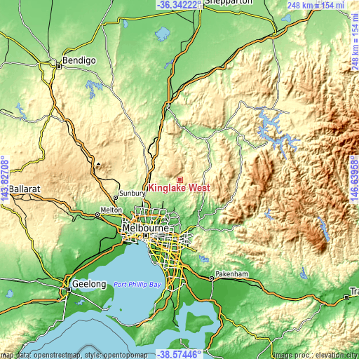 Topographic map of Kinglake West