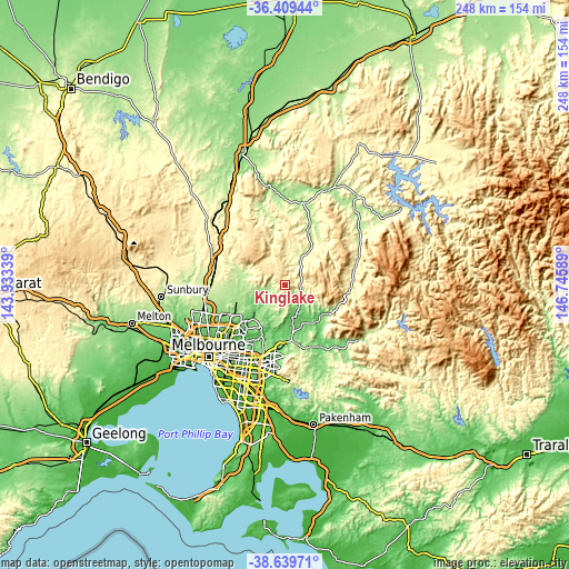 Topographic map of Kinglake