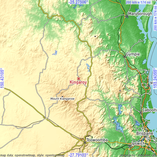 Topographic map of Kingaroy