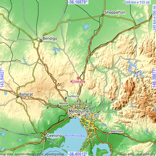 Topographic map of Kilmore