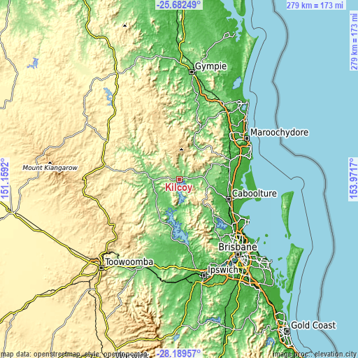 Topographic map of Kilcoy