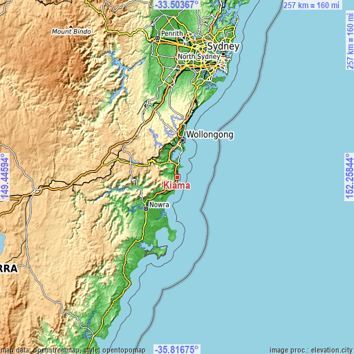 Topographic map of Kiama