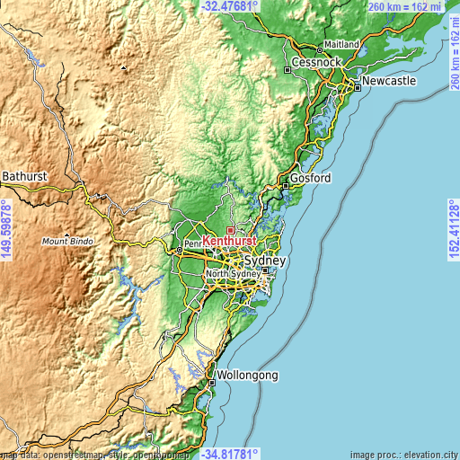 Topographic map of Kenthurst