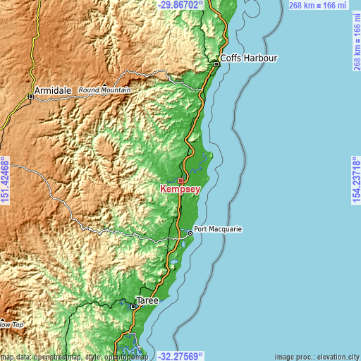 Topographic map of Kempsey