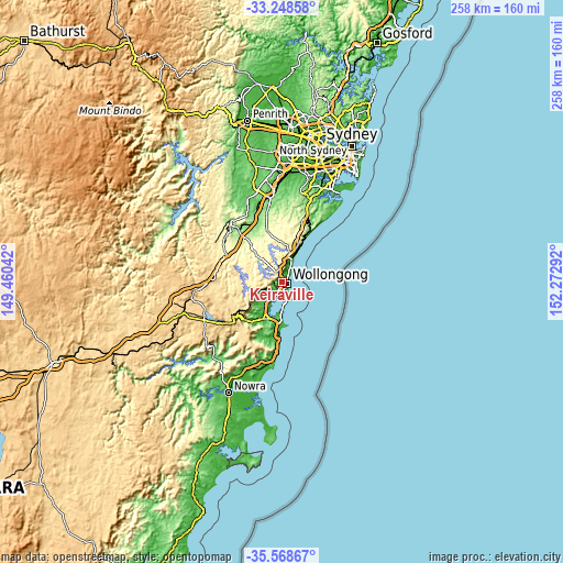 Topographic map of Keiraville