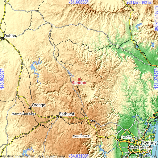 Topographic map of Kandos