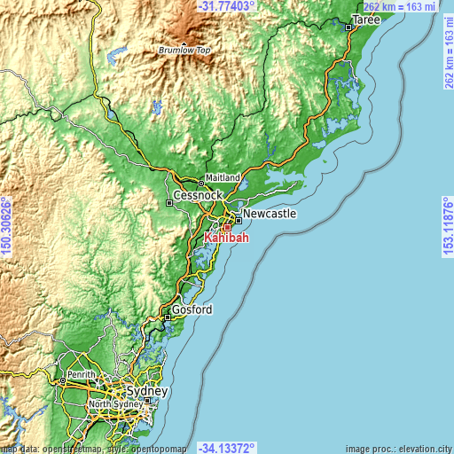 Topographic map of Kahibah