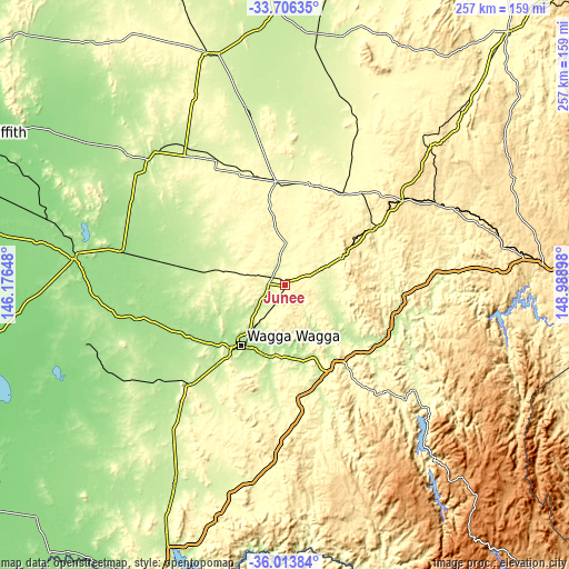 Topographic map of Junee