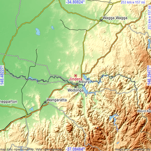 Topographic map of Jindera